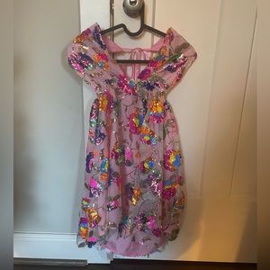 sequin multi color floral halter neck dress